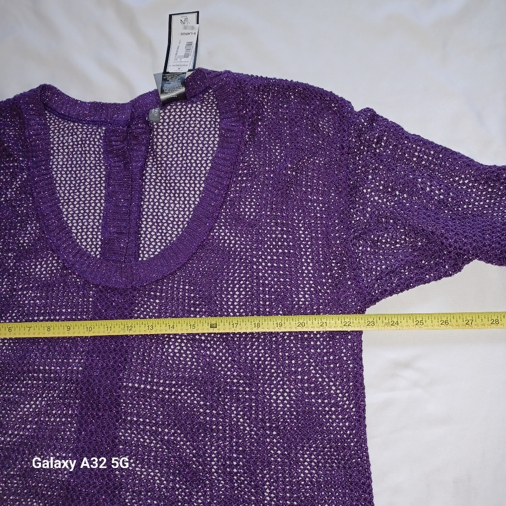 Bisou Bisou New Women XL Purple Mesh Women's Sweater - Picture 8 of 13